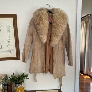 Ms pioneer genuine leather jacket with fur collar